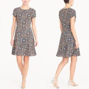 J. Crew Short Sleeve Floral Print Flutter Dress Navy Blue Size 6 H5402